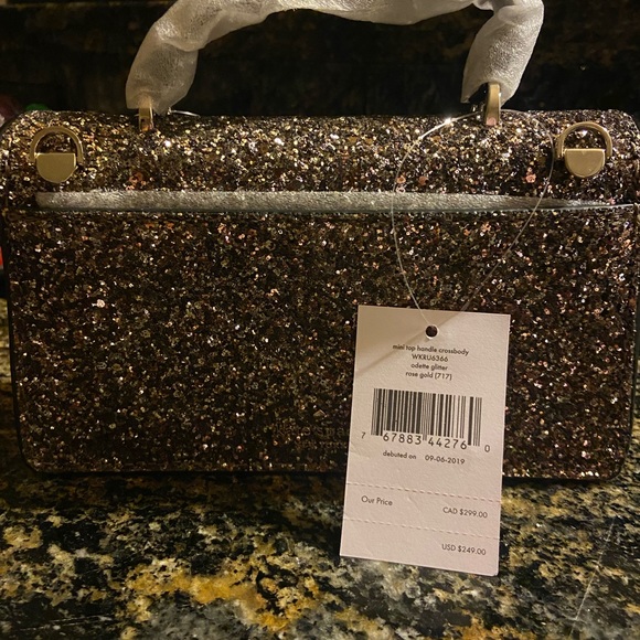 NWT Kate Spade ♠️ Rose Gold Odette Glitter Mini Top Handle Crossbody Card Holder - Picture 2 of 11